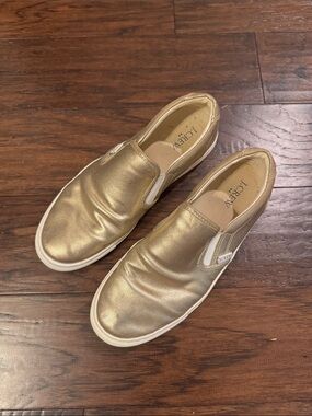 J. Crew Metallic Gold Slip-On Sneakers with White Sole